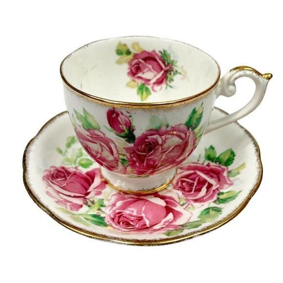 Lady Margaret Fine Bone Queen Anne China Roses Print Tea Cup & Saucer England - Picture 1 of 13